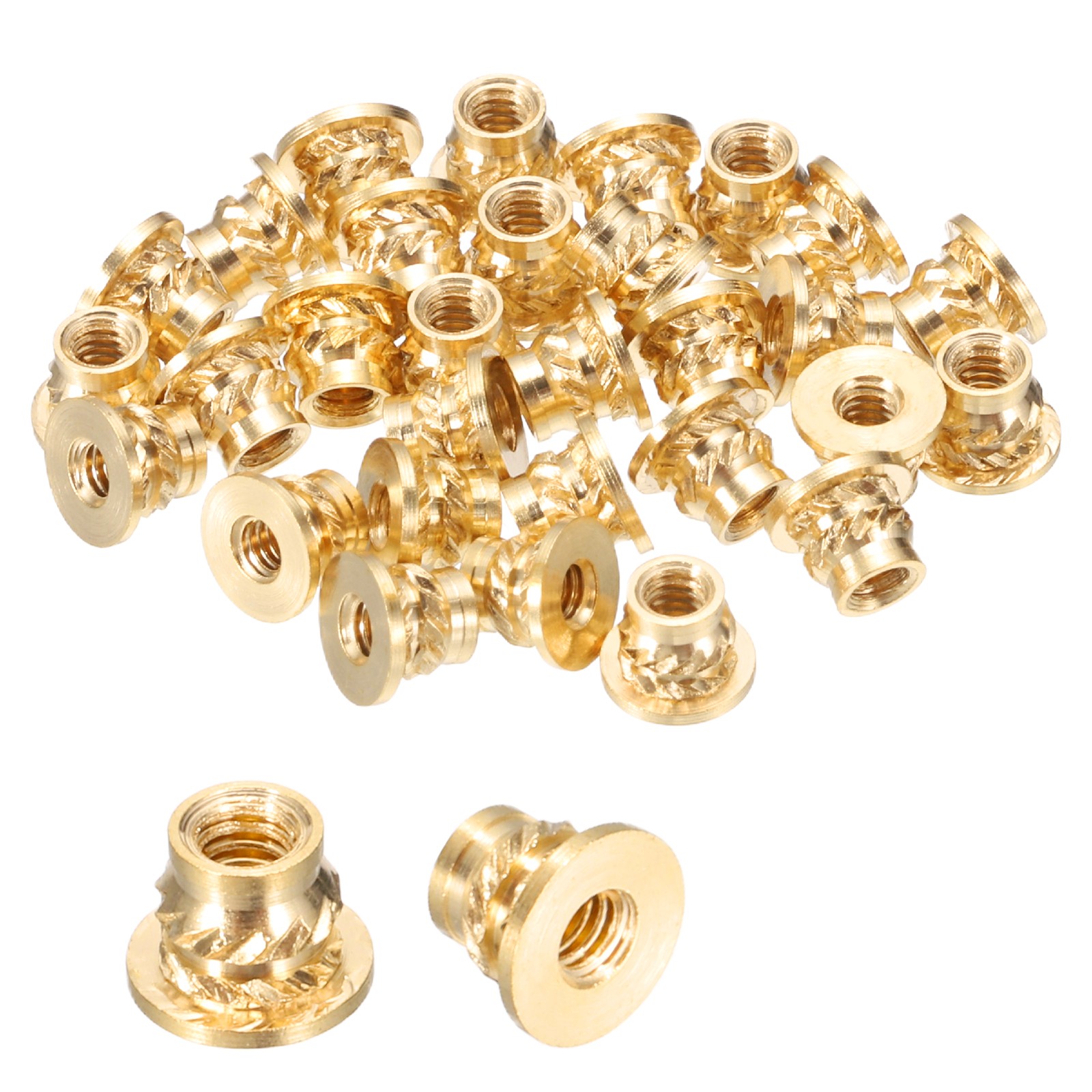 50 Pcs M2 x 3.5mm H x 3.6mm OD Brass Knurled Flange Threaded Inserts