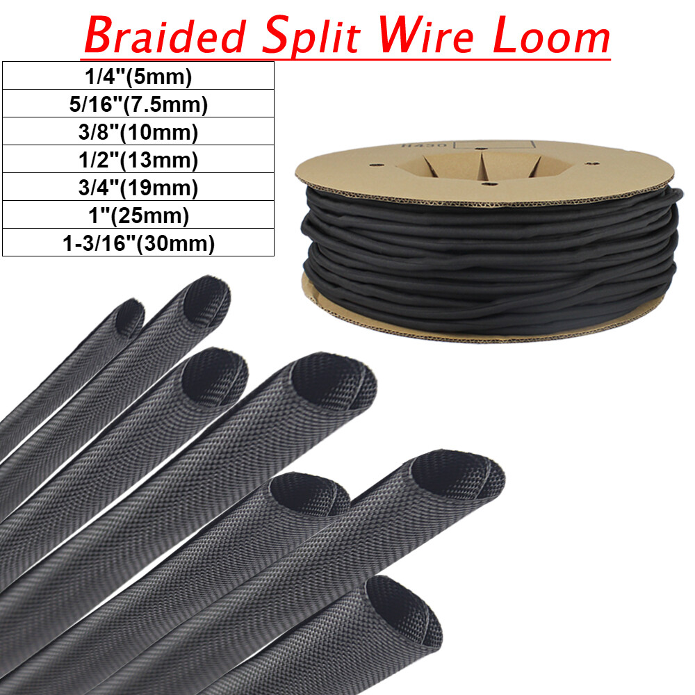 Braided Split-Sleeve Wire Loom for High-Temp Auto Harness Wrapping 5’&28’Length