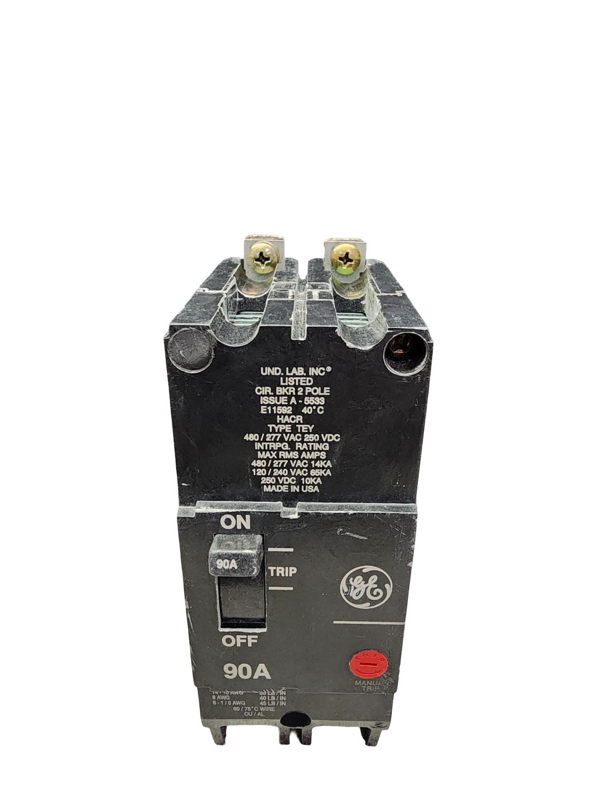 GE TEY290 Breaker 90A 2‑Pole 480/277V 14kA Type TEY Manual Trip