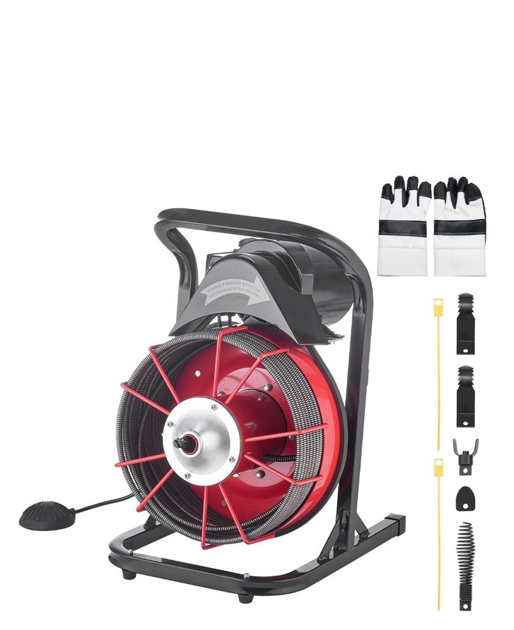 VEVOR Drain Cleaner Machine Drain Auger 75FT x 1/2 Inch Manual Feed & 4 Cutters