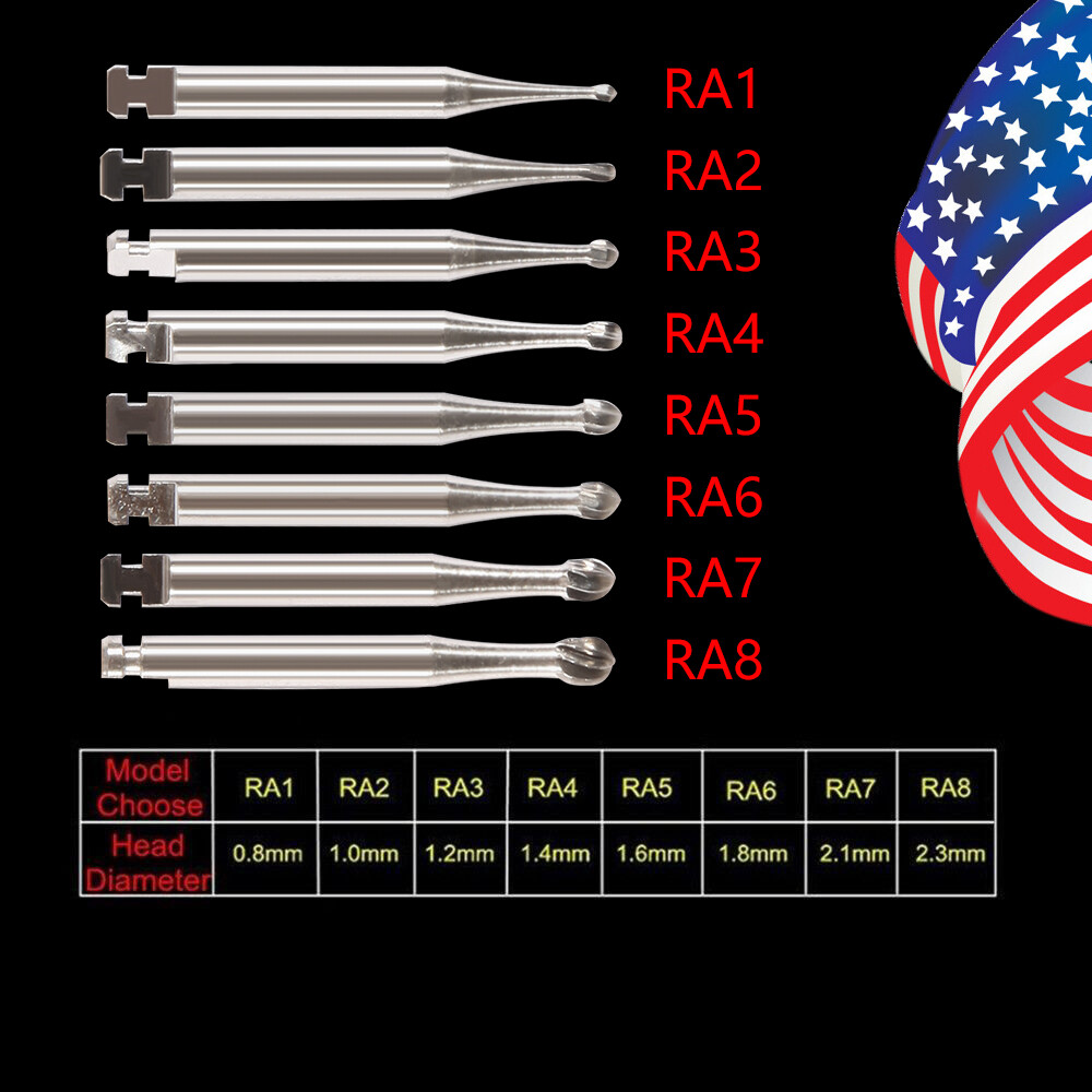 5 Pcs/Pack Dental RA Round Carbide Bur For Slow Speed Latch Type RA 1#-8# Choose