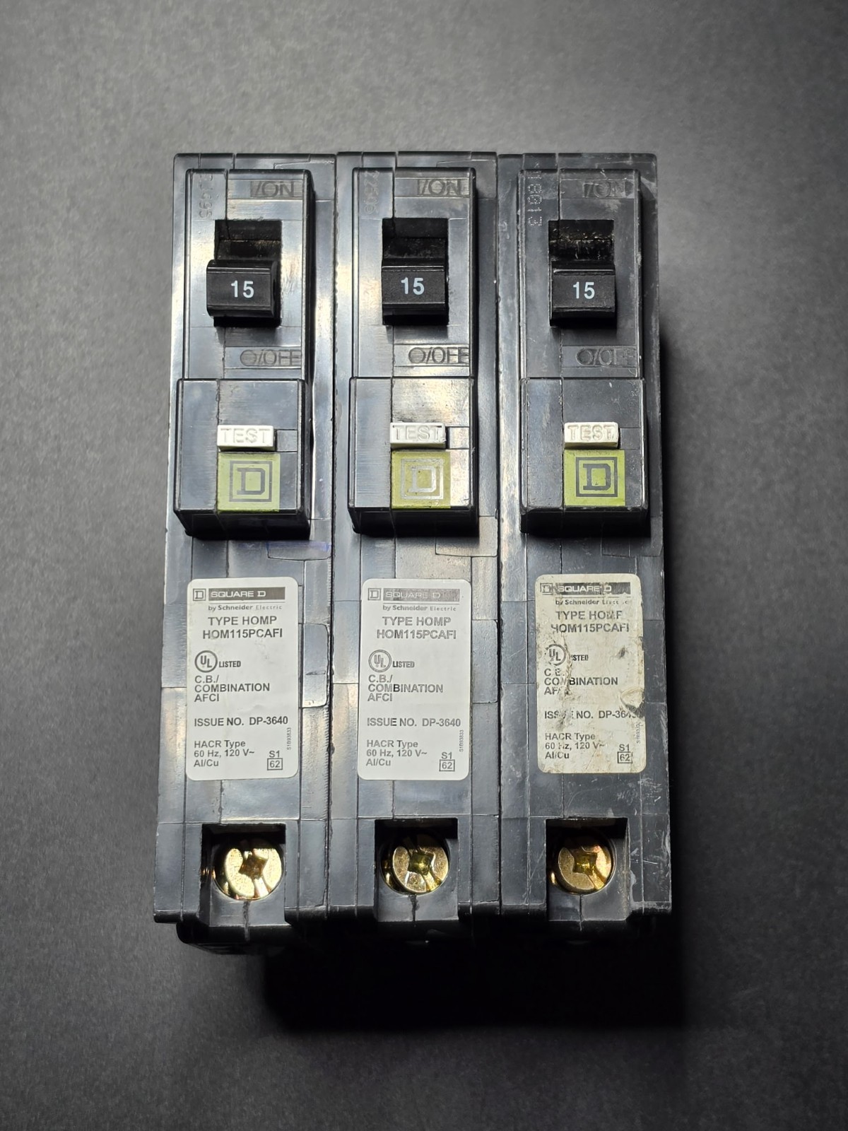 Square D HOM115PCAFI – LOT OF 3 *1 NEW-2 USED* Arc Fault (AFCI) Circuit Breaker