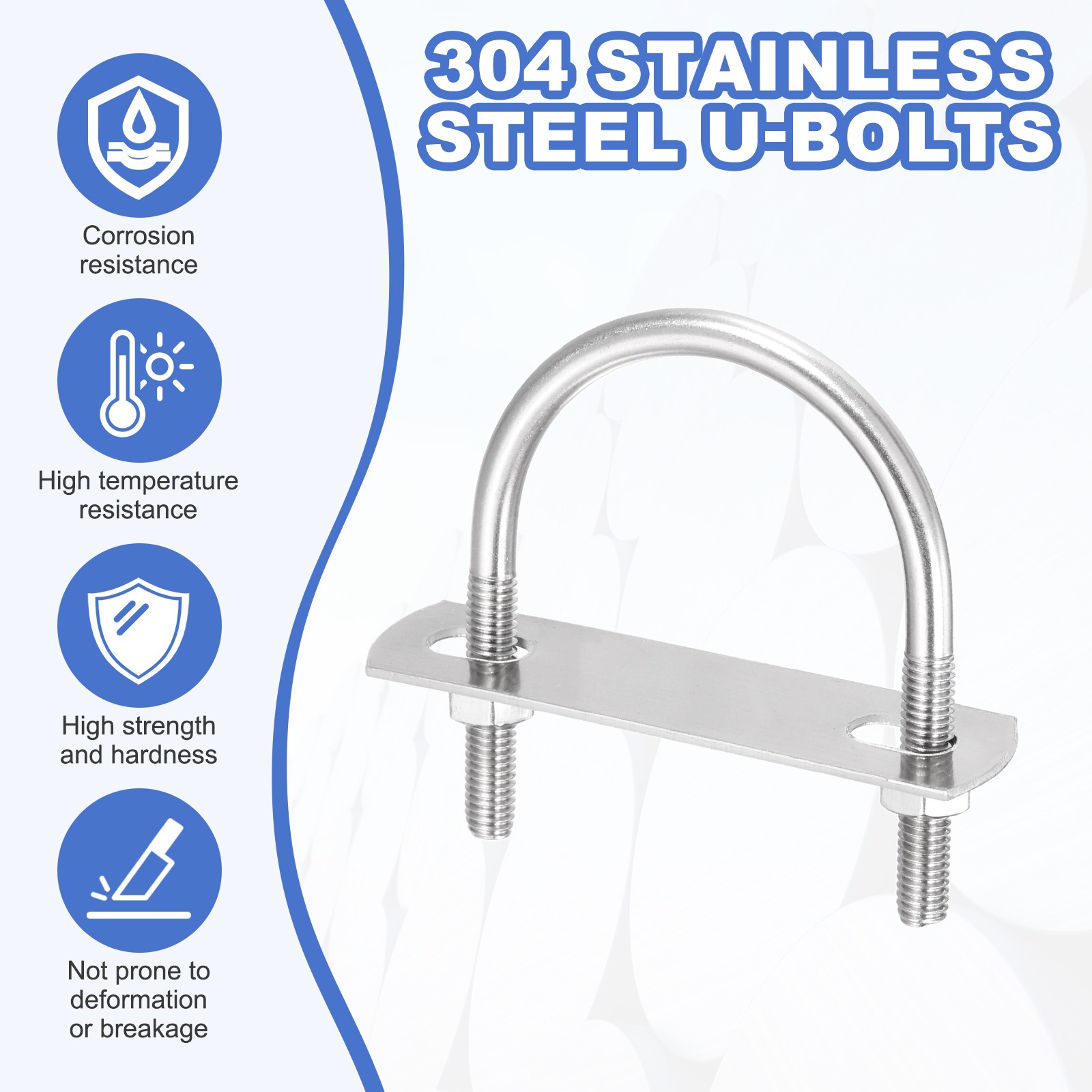 8Pcs M6 U-Bolts, Stainless Steel 0.94In(24mm) Inner Width 1.65In(42mm) Long