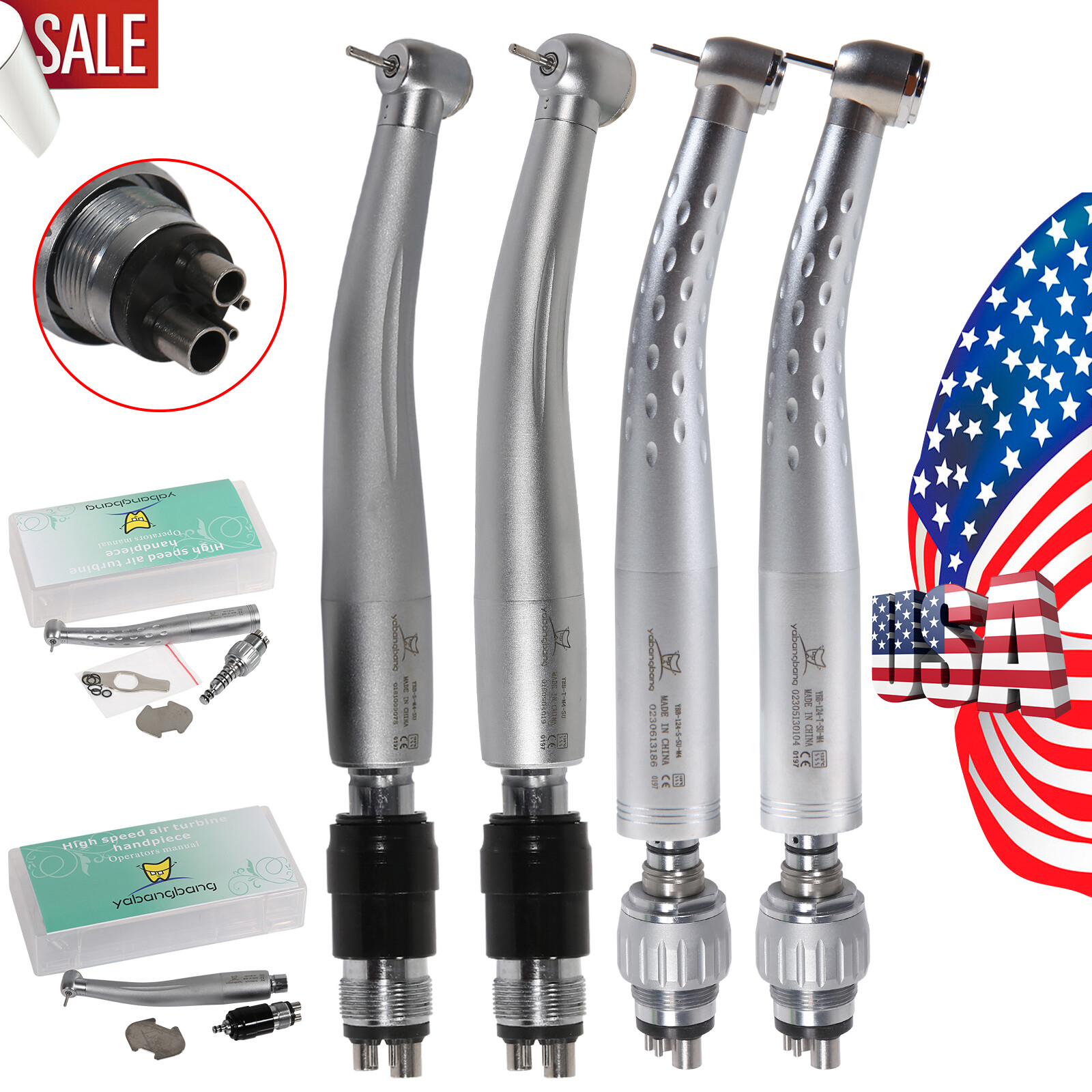 Yabangbang Dental High Speed Handpiece with Quick Coupler 4 Holes USA