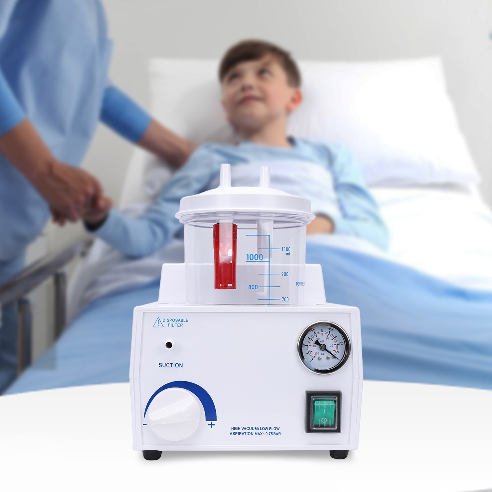 1000mL Portable Phlegm Suction Unit Emergency Medical Vacuum Aspirator Machine