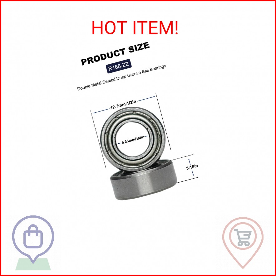 10 PCS R188ZZ Deep Groove Ball Bearings – 1/4 Inch x 1/2 Inch x 3/16 Inch – Both
