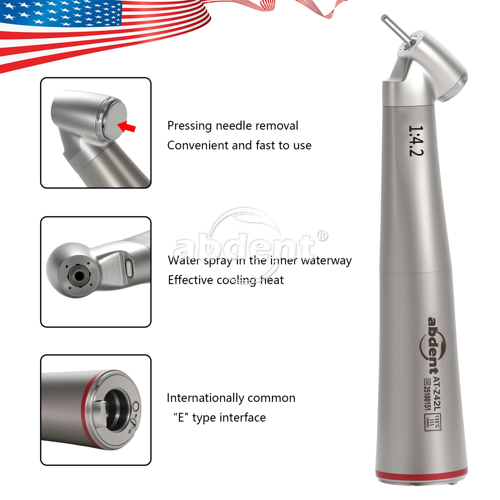 Abdent Dental 1:4.2 Fiber Optic High Speed Handpiece 45 Degree Contra Angle
