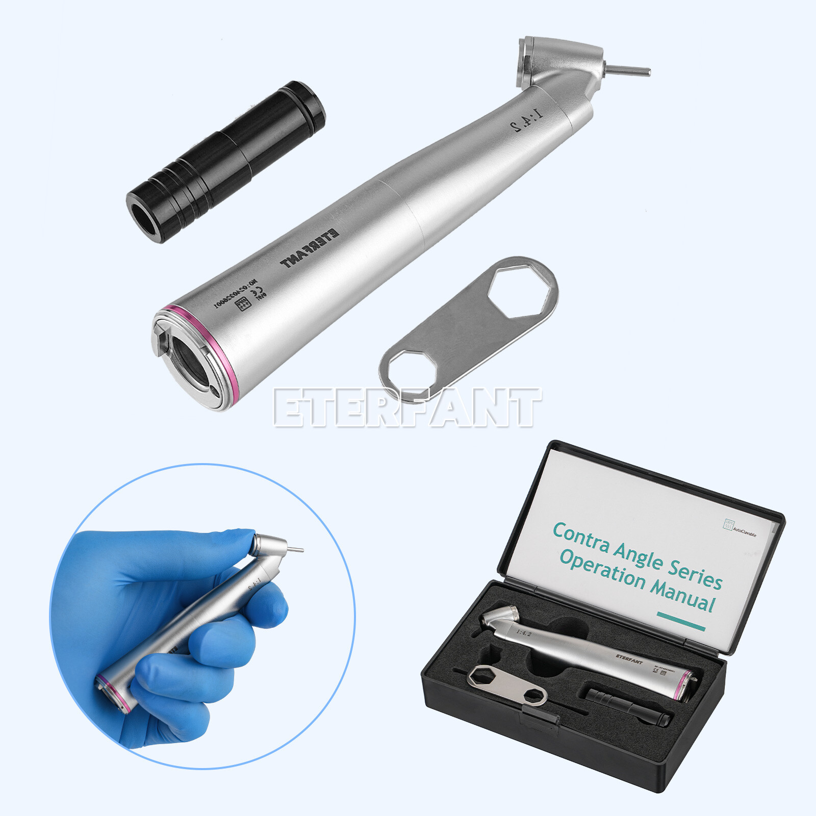 ENTERFANT Dental 1:1/1:4.2/20:1LED Fiber Optic Contra Angle Increasing Handpiece