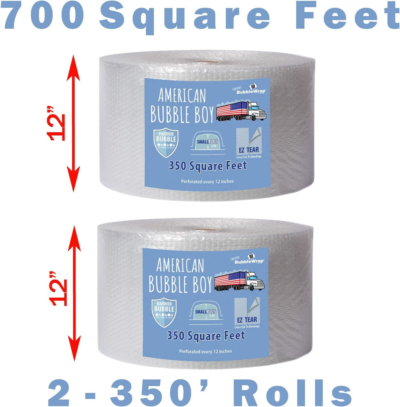 Small plus Bubble, 700 Square Feet, 12″ Wide, Perforated Every 12″, Original Gra