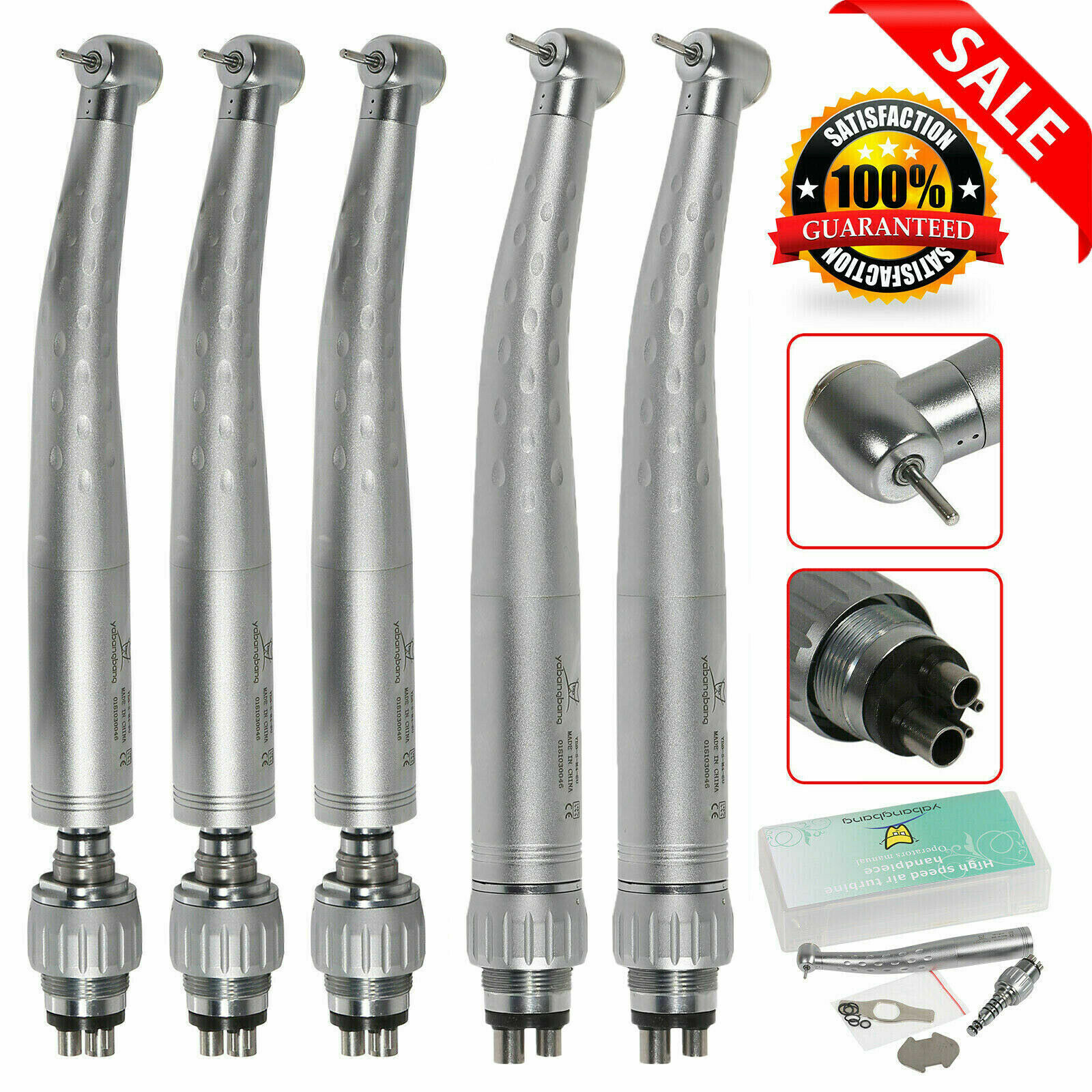 5 Yabang Dental High Speed Handpiece with 4 Holes Quick Coupler 360° Swivel