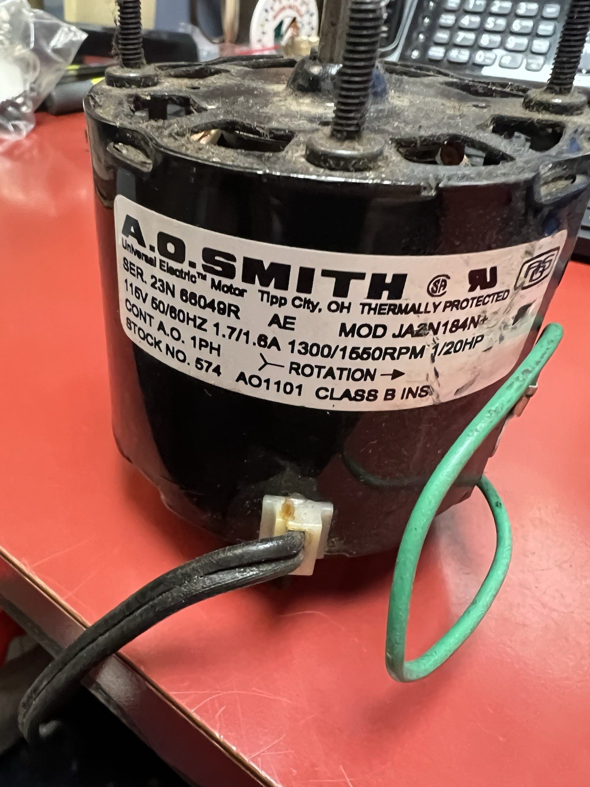 A O Smith Electric Motor 115 V 50/60 H2 Operation 1300/1550 RPM