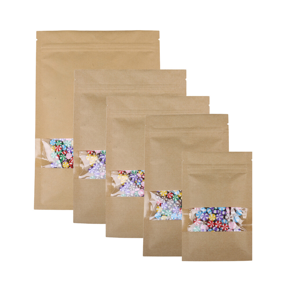 100 Kraft Craft Mylar Flat QuickQlick™ Pouches w/Clear Window Multiple Sizes