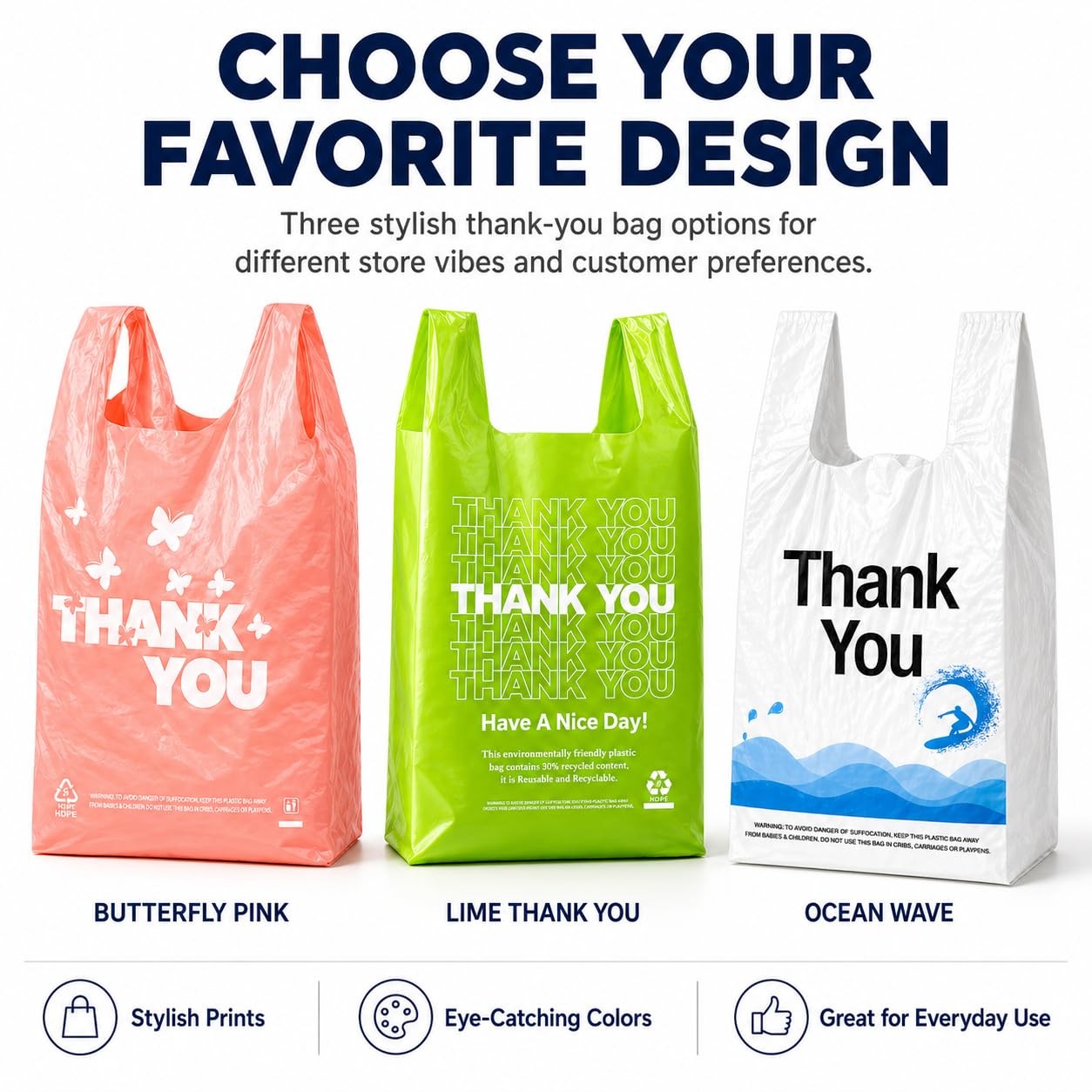 PINK Thank you bags, 100PCS T shirt To Go Bags,Grocery Large, Pink