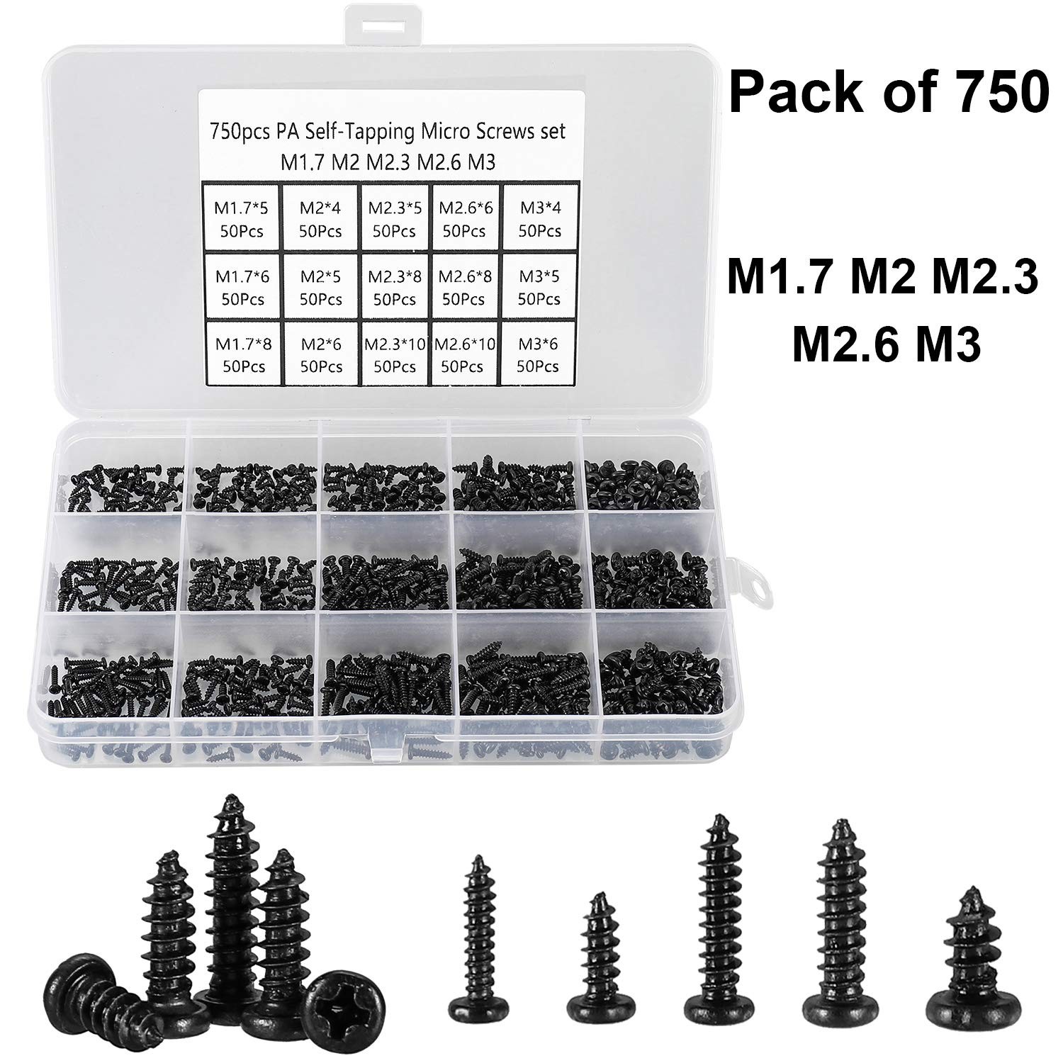750 Pcs Small/Micro/Tiny/Mini Self-Tapping Screws, M1.7-M3 Phillips Pan Head,…