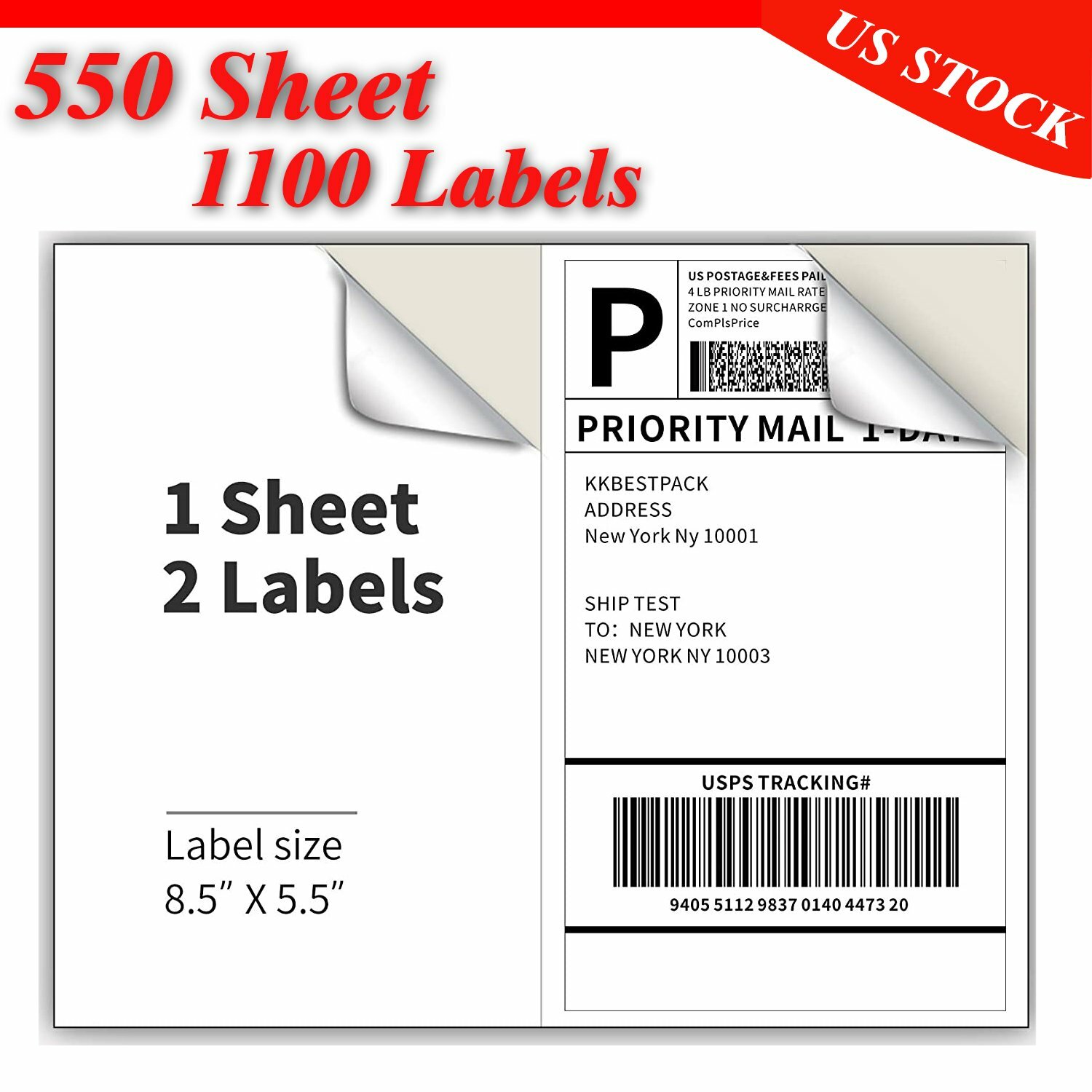 1100 LABELS Premium 8.5 X 5.5 HALF SHEET SHIPPING LABELS self adhesive