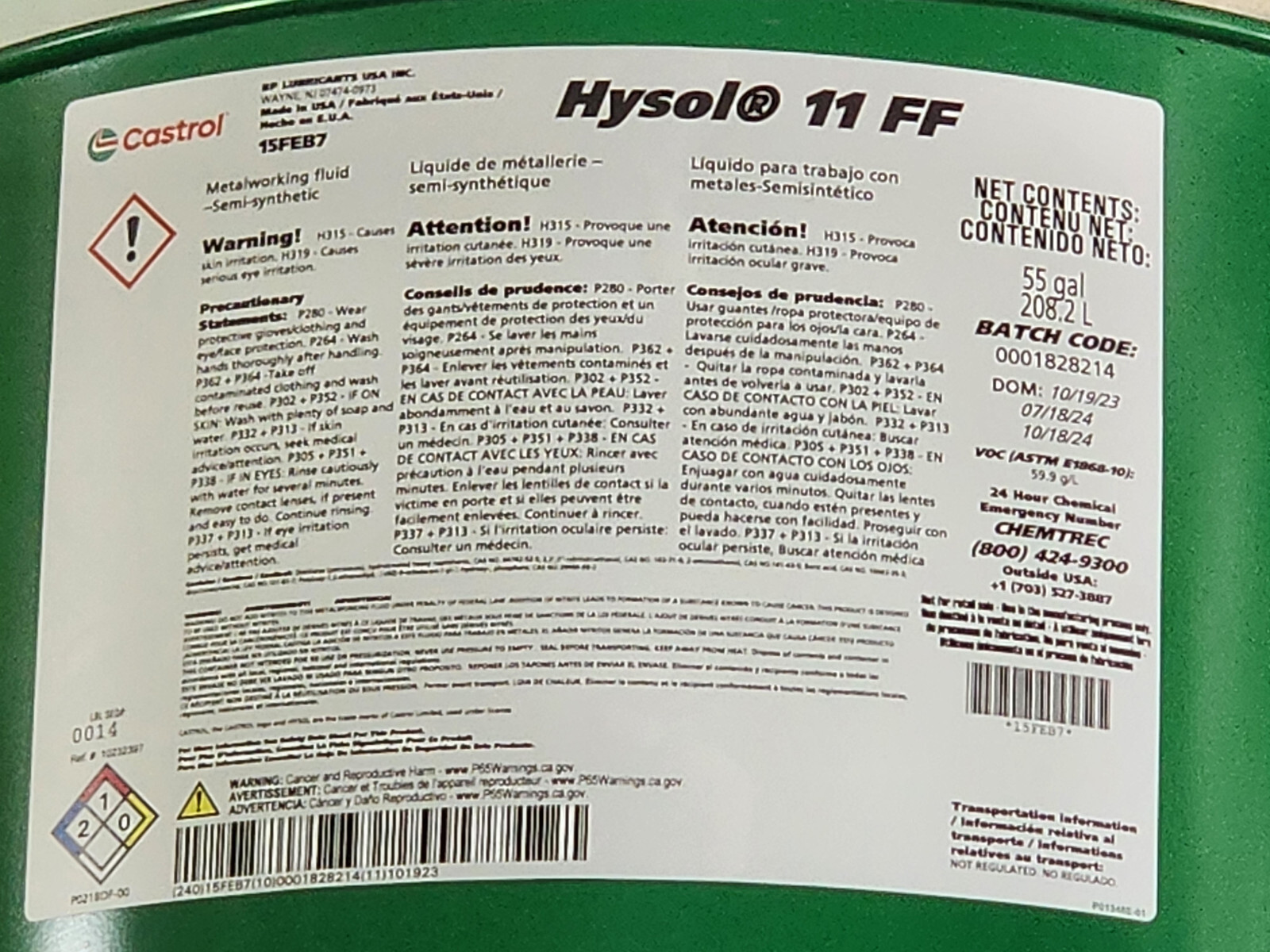 Castrol Hysol 11 FF, 5 gallon pail.