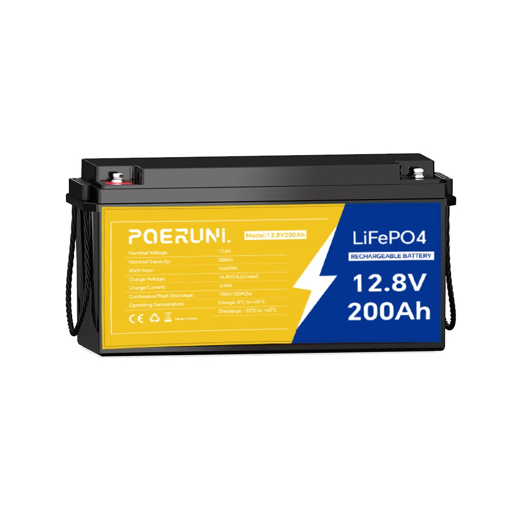 12V 200Ah LiFePO4 Lithium Battery Deep Cycle Built-in BMS for Solar RV Off-Grid