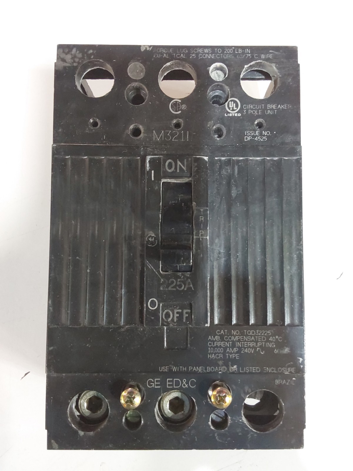 General Electric TQD32225 3 POLE Phase 225A GE 225 Amp 240V