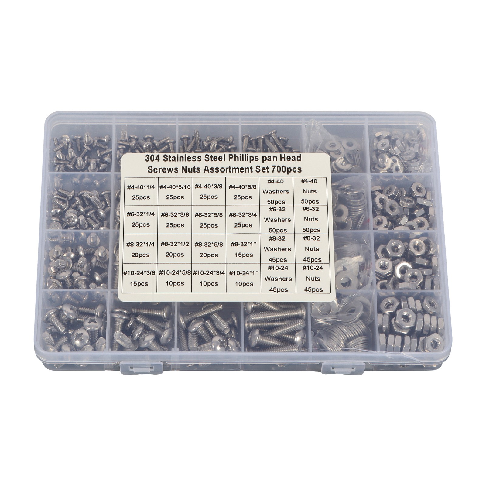 700Piece 4-40 to #10-24 Assortment, Phillips Pan Head Screws with Nuts Set