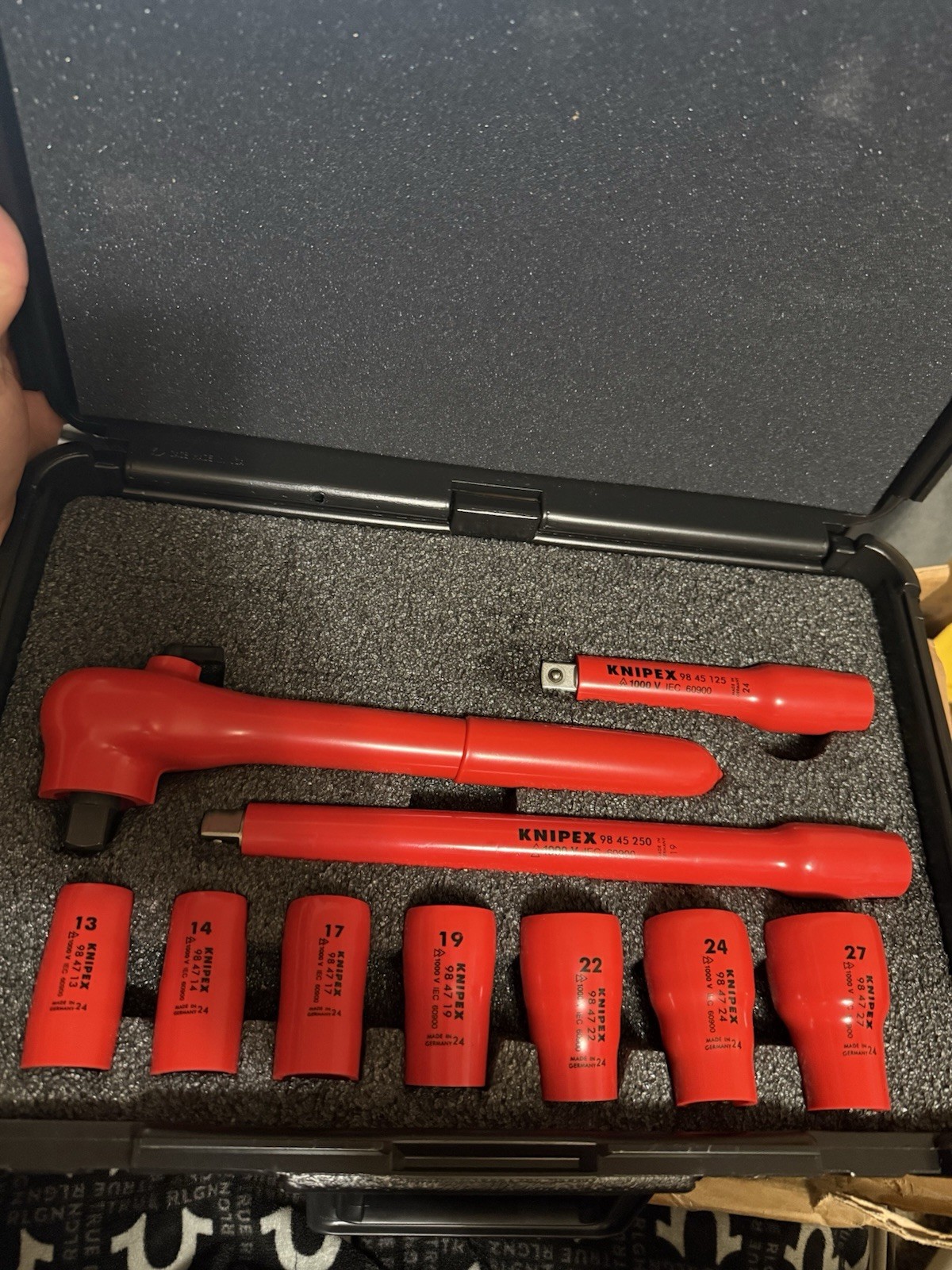 Knipex 989911S6, 10 Pc Socket Set, 1/2″ Drive, Metric-1000V Insulated