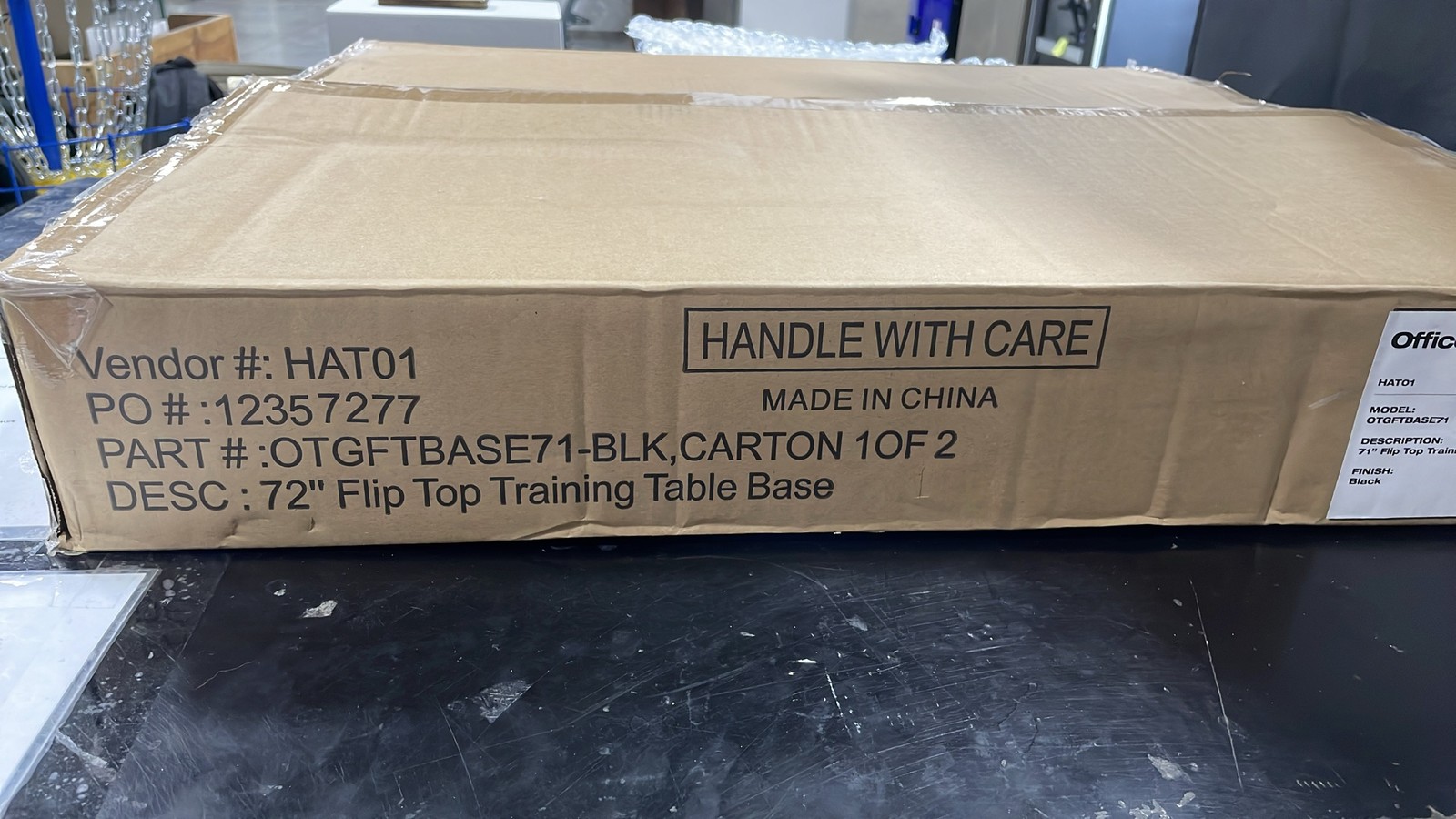 OfficesToGo HAT01 TGFTBASE71 71″ Flip Top Training Table Base Black Unit