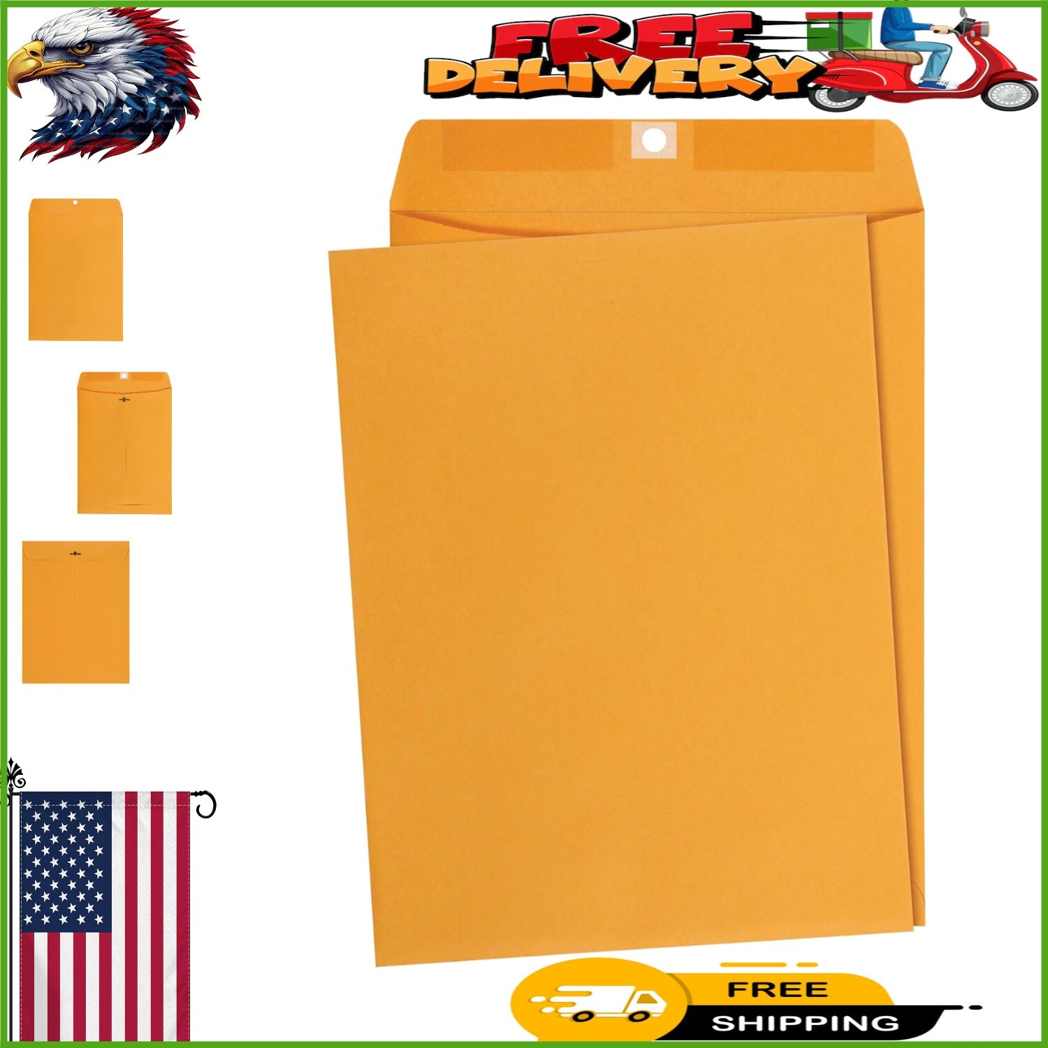 9 x 12-Inch Kraft Envelopes with Gummed Closure – 100-Pack, Perfect for Mailing