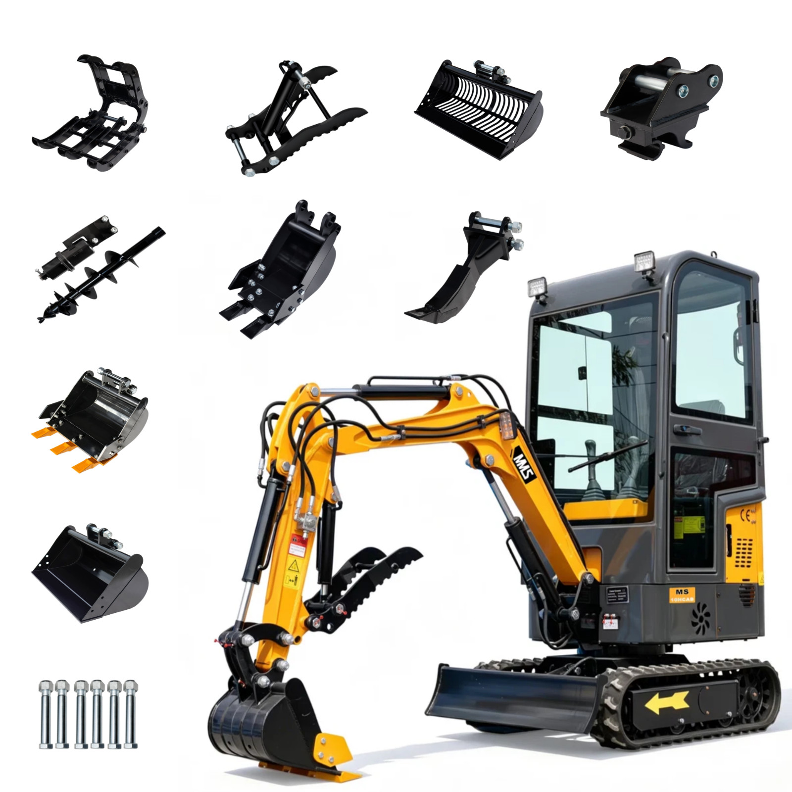 1.2Ton Enclosed Cab Mini Excavator With 10 FREE Attachments EPA Gasoline Engine