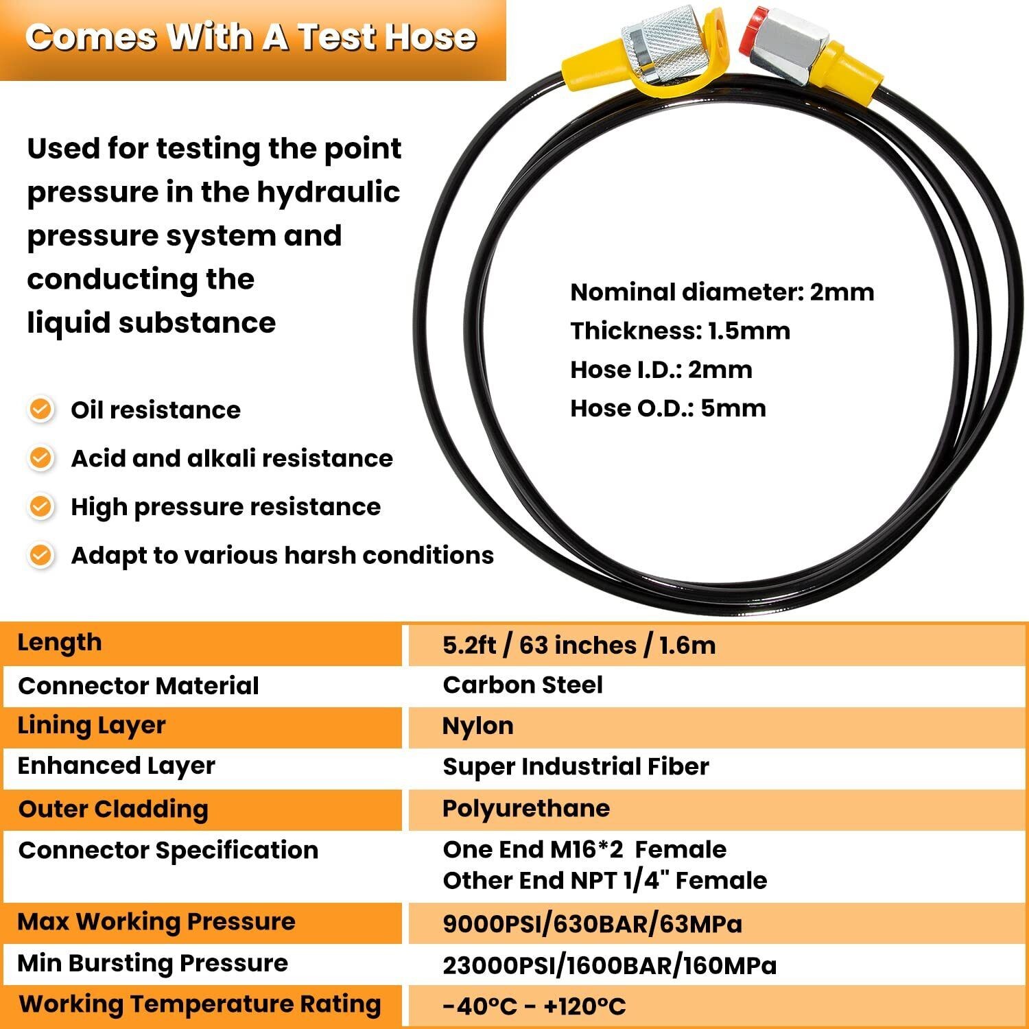 10000PSI Digital Hydraulic Pressure Gauge Test Coupling Kit 1/4 NPT 700BAR/70Mpa