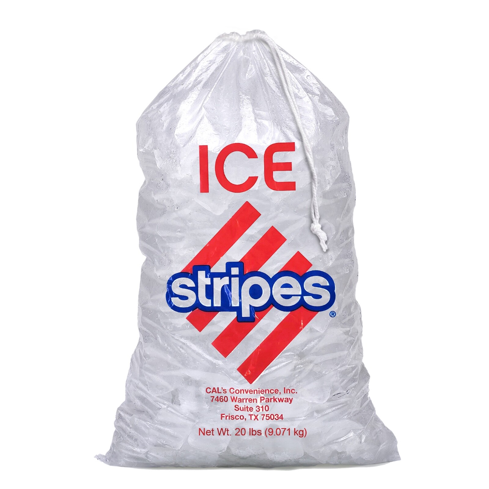 Ice Bags – Drawstring 20 lb – Cal’s Stripes – 250 Bags