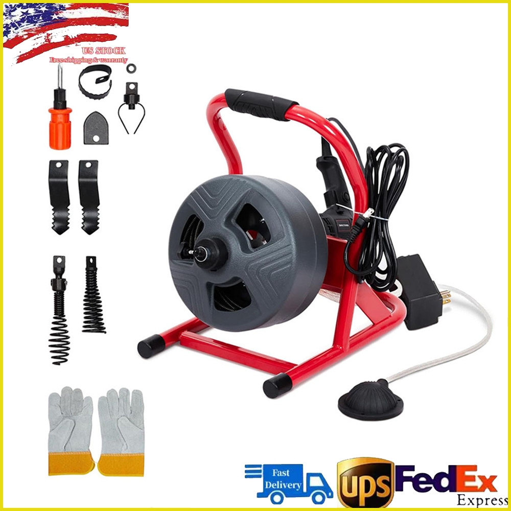 50Ft x 5/16″ Drain Cleaner Machine for 3/4″ – 3″ Pipe Drain Auger Sewer Plumbing