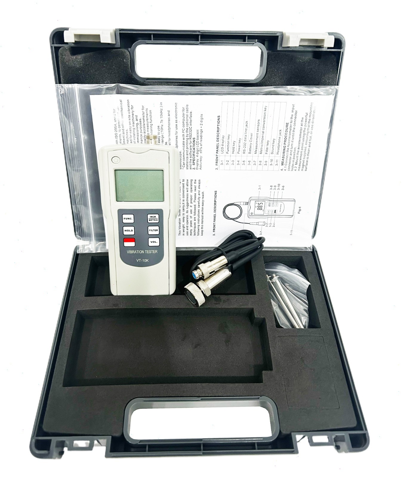 Vibration Analyzer with Range Velocity 0.1-400.0mm/s True RMS/0.004-16.00inch/s