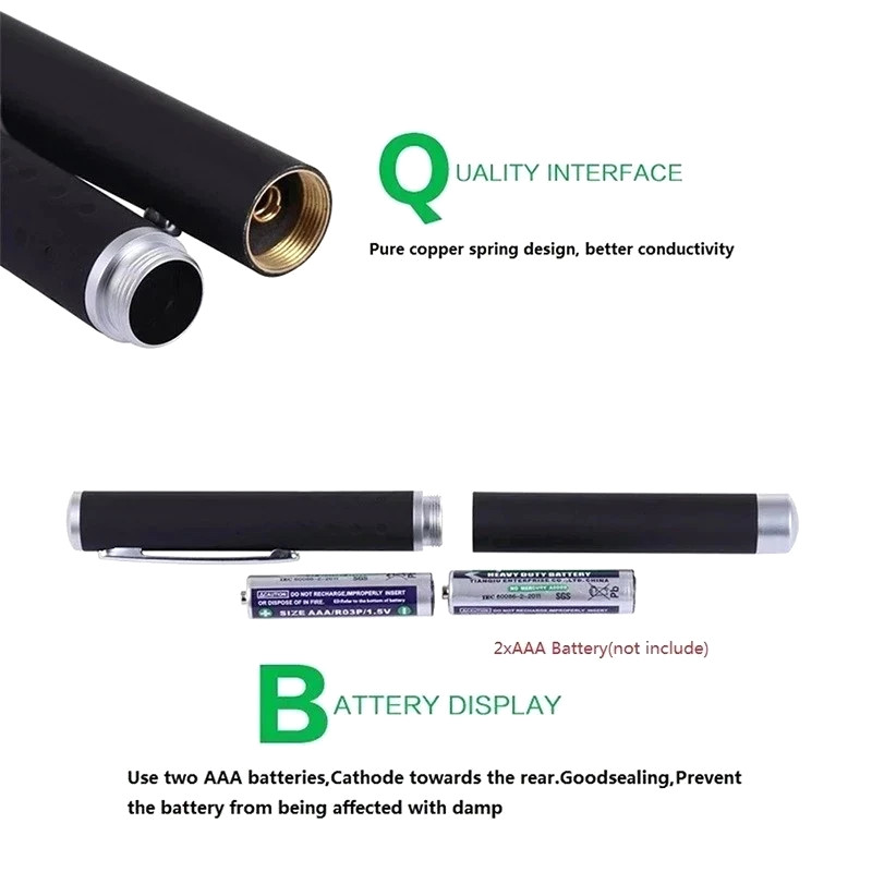 3 Pack Class II Presentation Laser Pointer Pens Red Green Violet 1mW AAA