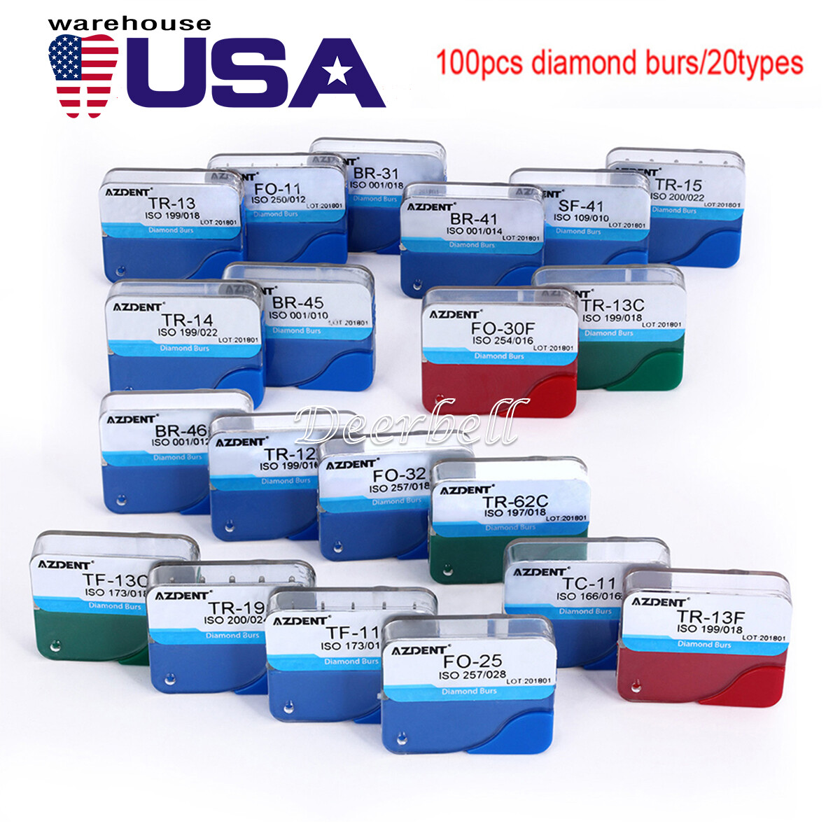 AZDENT 100Pzas Dental Fresas Dentales de Diamante FG Mezclado 20 Tamaño