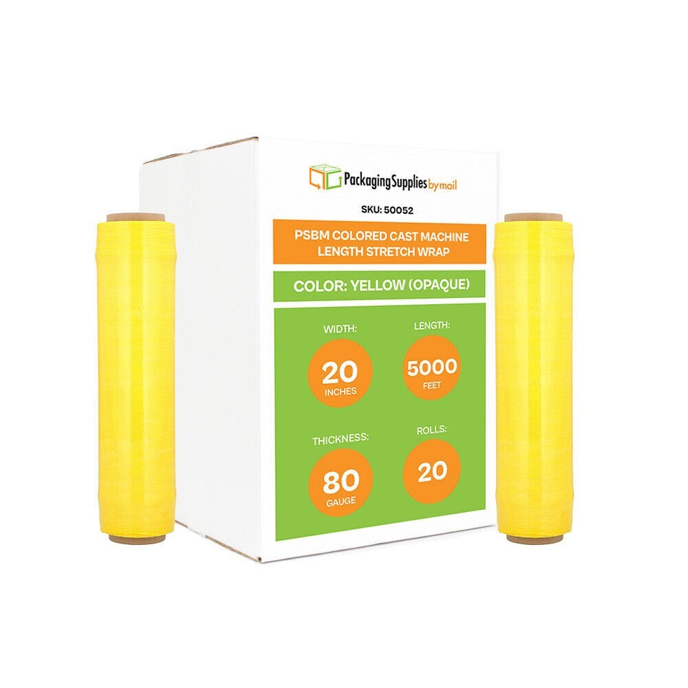 20 Rolls Machine Stretch Wrap 20″ x 5000′ 80 Gauge Dark Yellow Shrink Flim