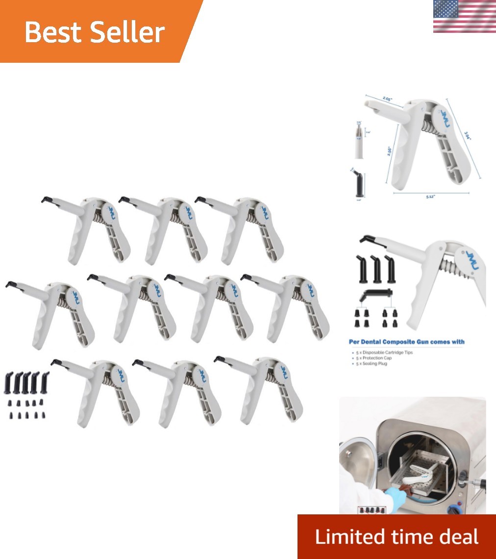 Ergonomic 10 Pack Dental Composite Dispenser Guns with 50 Unidose Tips Included
