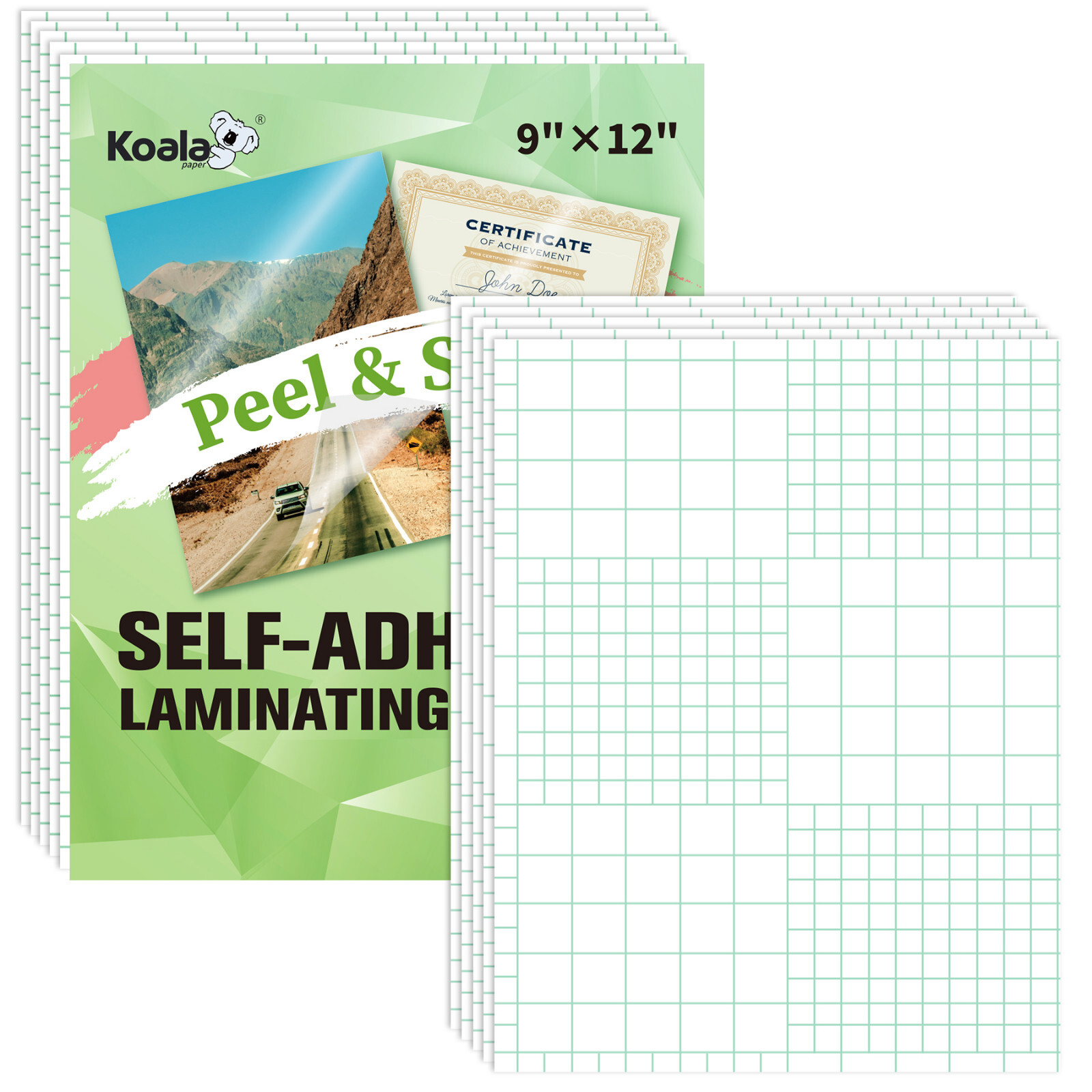 Koala Self-Adhesive Laminating Sheets 9″x12″ Clear Cold Laminating Sheets 5PK