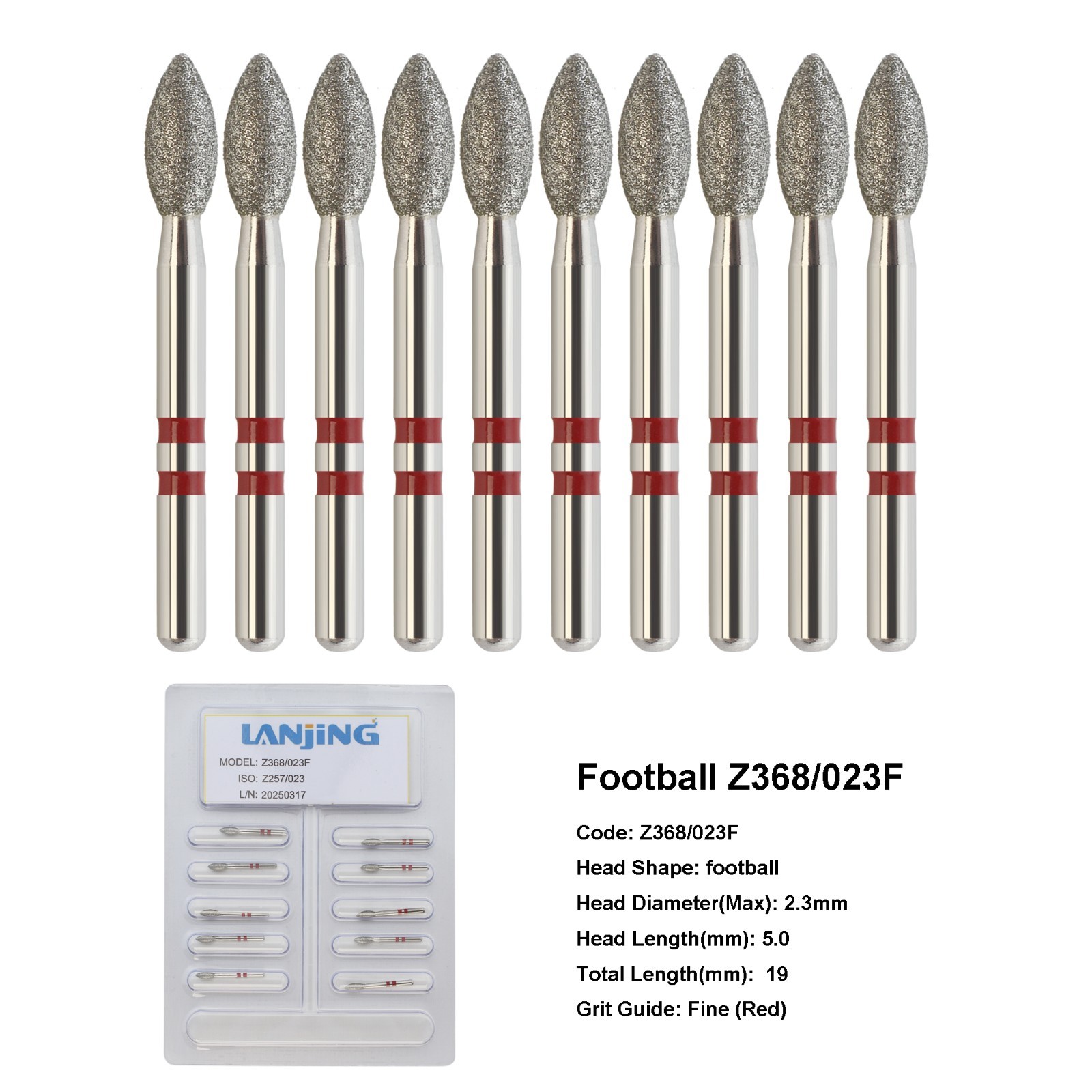 Dental Zirconia Cutting Burs Diamond Football burs Z368/023F Friction Grip FG