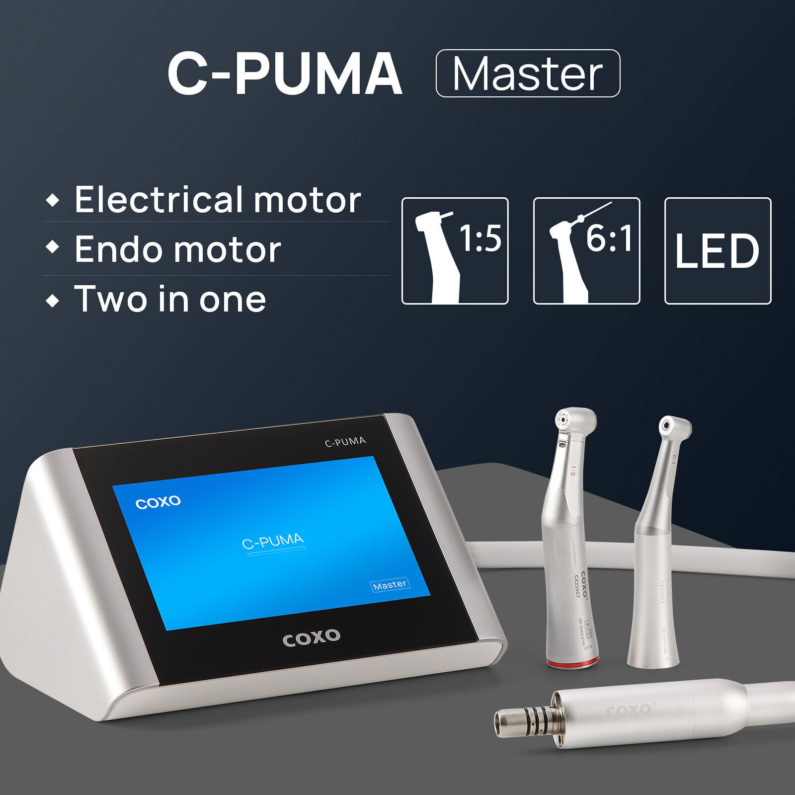 COXO C-PUMA MASTER Motor 1:5 Fiber Contra Angle/ Dental LED Electric Micro Motor
