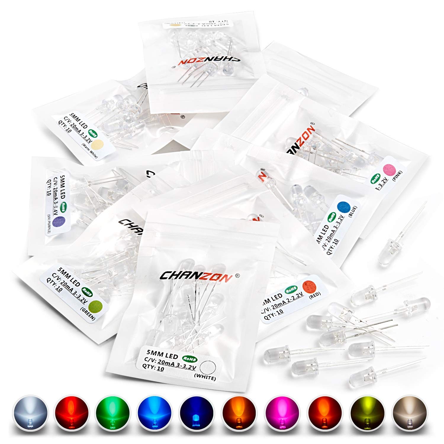 DIY Friendly 100pc 5mm LED Diodes – Assorted Colors for Creative Illumination