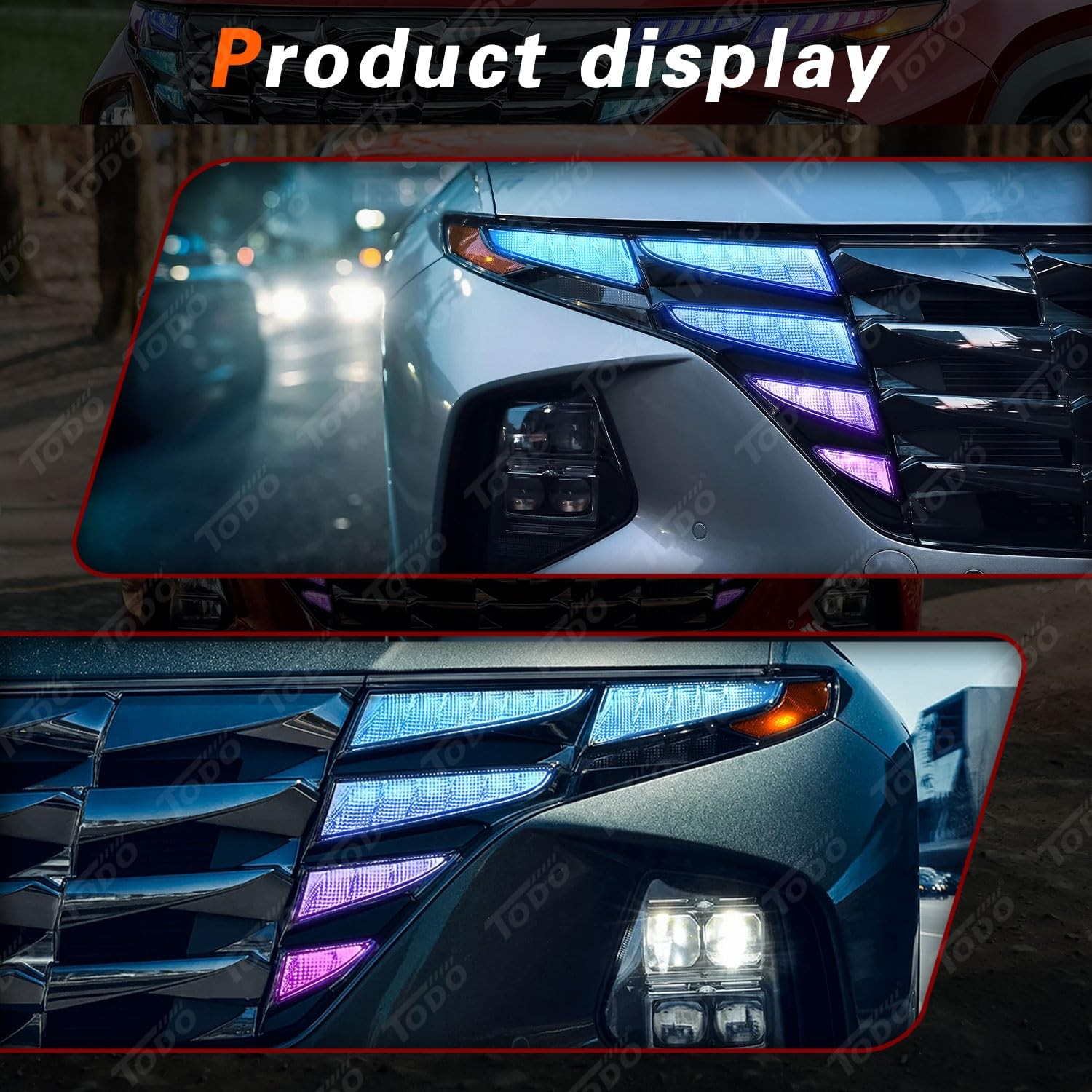 Multicolor Halo LED Headlights DRL Running Lights for Tucson 2022-2024 Pair