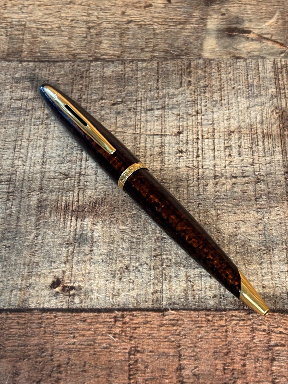 WATERMAN Carène Marine Amber Ballpoint Pen Gold Trim Blue Ink France
