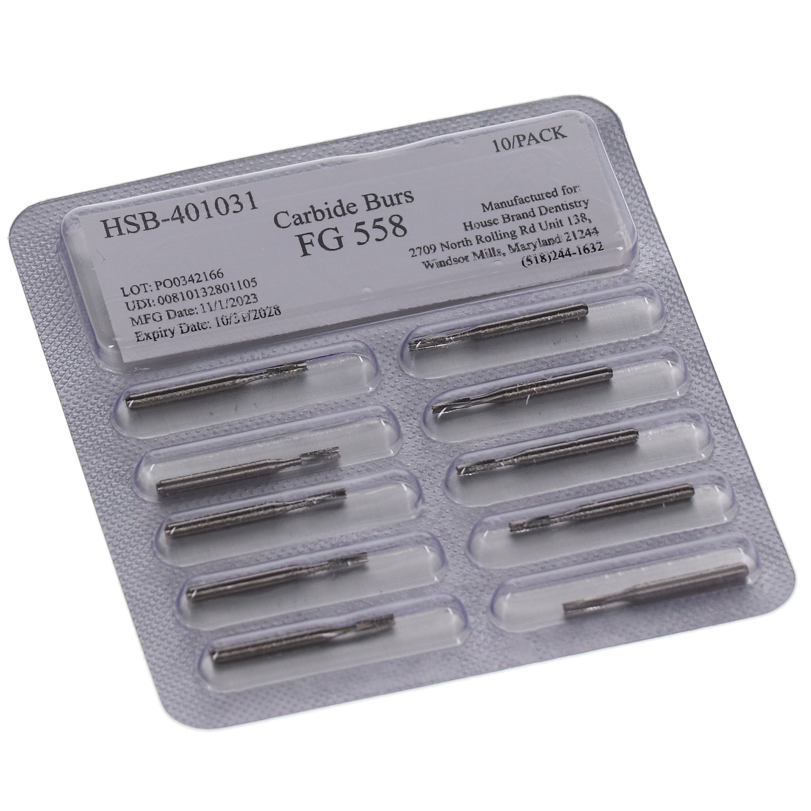House Brand Dentistry 401031 FG 558 Straight Fissure Crosscut Carbide Burs 100Pk