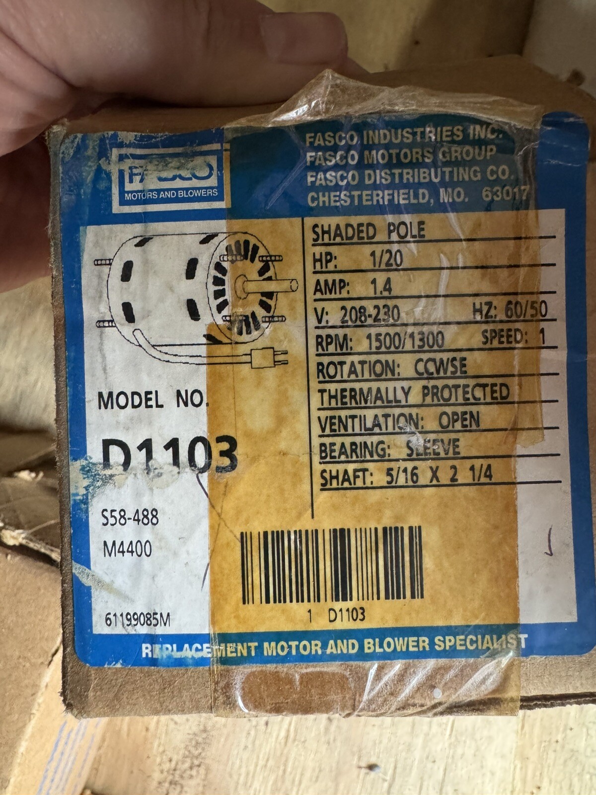Fasco D1103 1500/1300RPM HVAC Motor