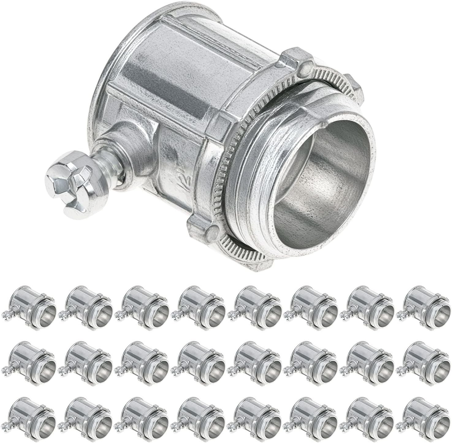 EMT Set Screw Connectors, 1/2″ Zinc Die Cast, 25 Pcs Electrical Conduit Fitting,