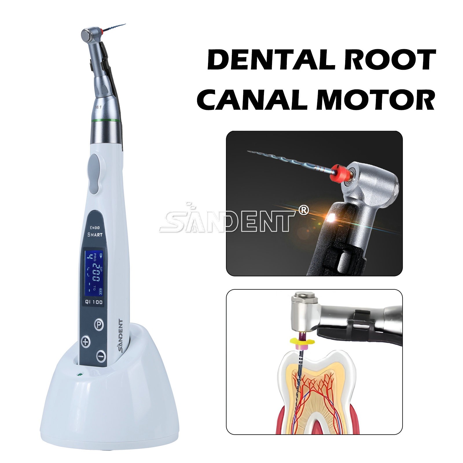 Dental Cordless LED Endo Motor 16:1 Contra Angle/4.5″LCD Apex Locator Root Canal
