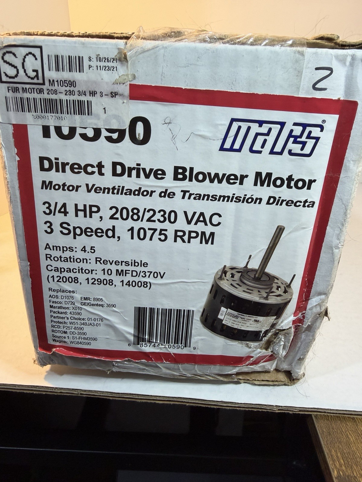 MARS 10590 BLOWER MOTOR 3/4HP 208/230VAC 1075RPM 4.5A BRAND NEW FACTORY SEALED