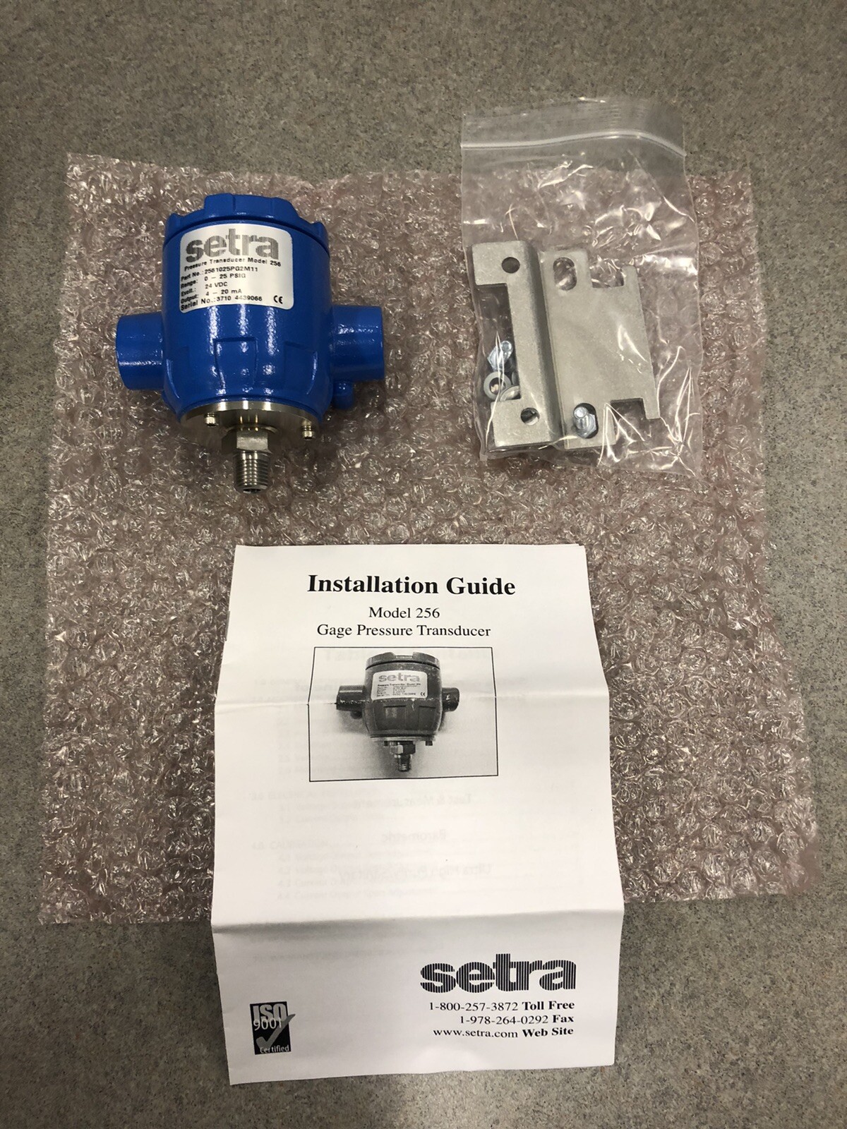 SETRA Gage Pressure Transducer, 2561025PG2M11 Model 256 0-25 PSIG 24 VDC 4-20 mA