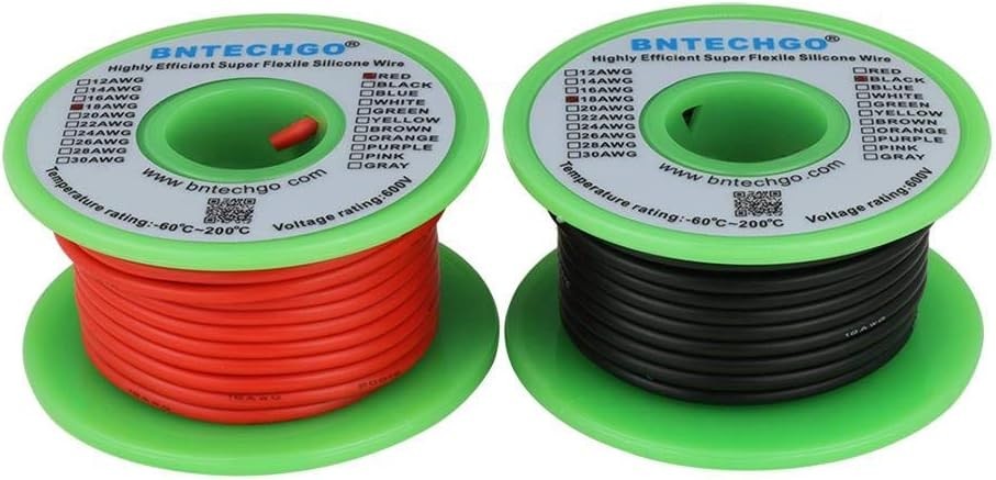 18 Gauge Silicone Wire Spool red 25ft and Black 25ft Flexible 18 AWG Stranded…