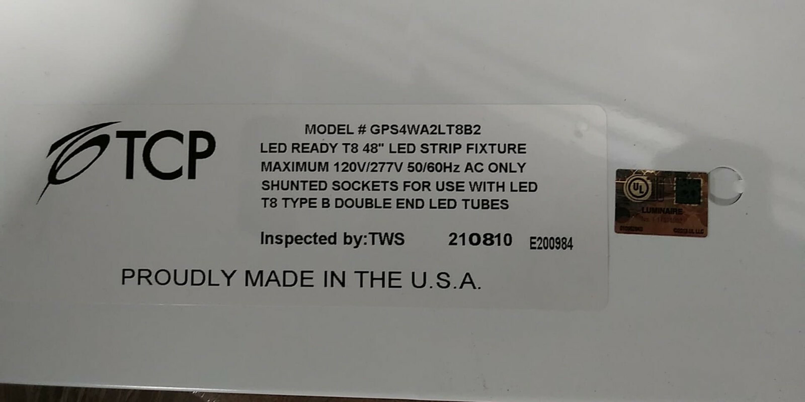 (2 Pack ) TCP 4′ LED Ready Strip Fixture Double-Ended 120/277V AC, T8-B Tubes