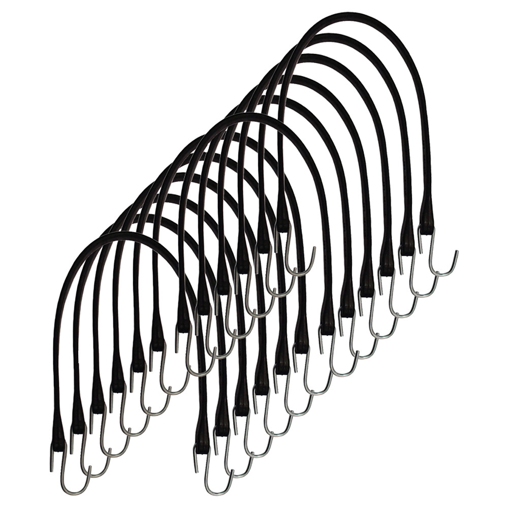 21″ Natural Rubber 12pc Bungee Stretch Straps with S-Hook Truck Tie Down Tarps